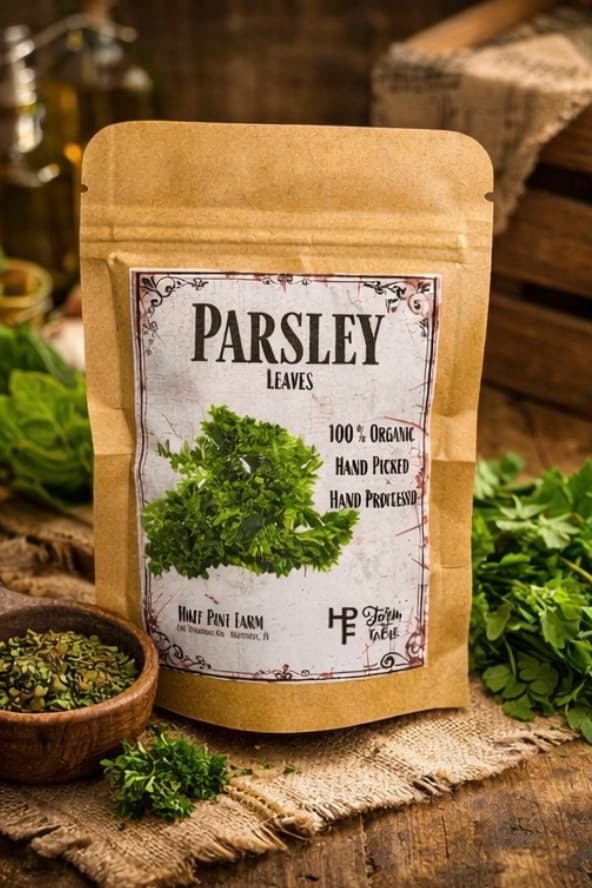 Organic Parsley Leaves - Hand-picked and hand-processed dried parsley leaves from Half Pint Farm