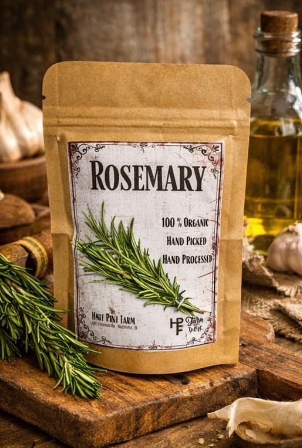 Organic Rosemary - Hand-picked and hand-processed dried rosemary from Half Pint Farm
