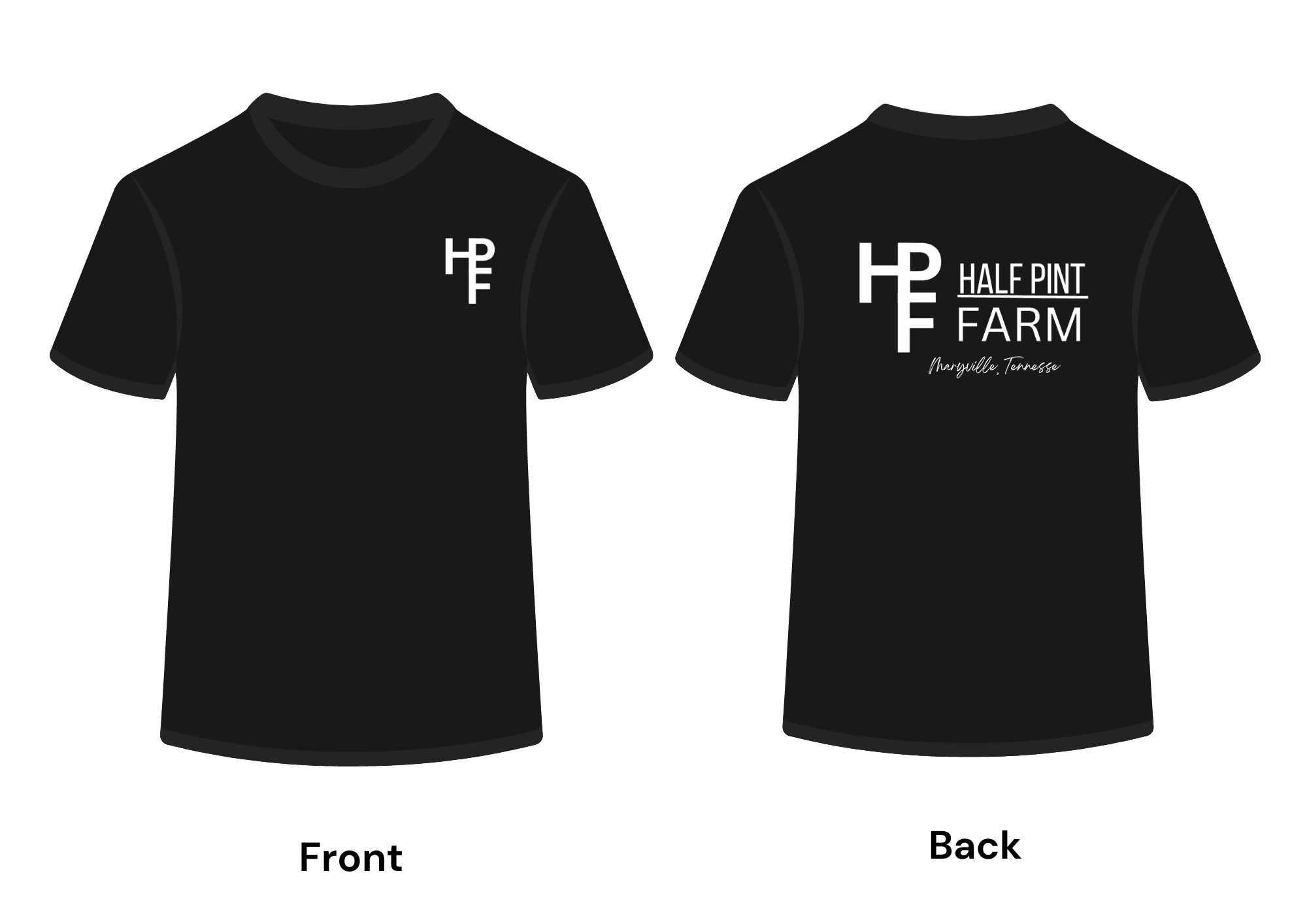 Half Pint Farm Logo T-Shirt with front pocket logo and back farm branding - Available in multiple colors