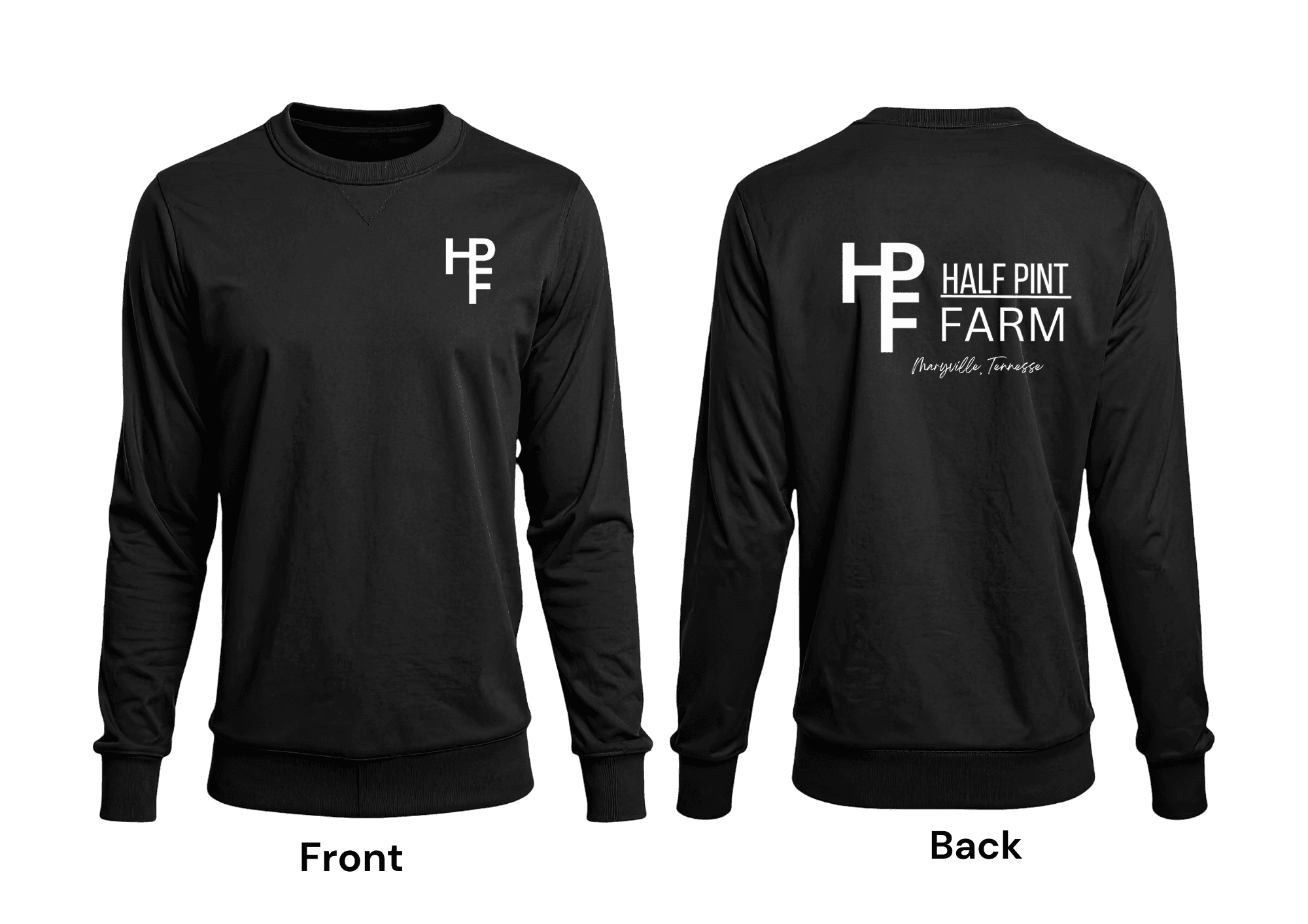 Half Pint Farm Logo Long Sleeve T-Shirt with front pocket logo and back farm branding - Available in multiple colors